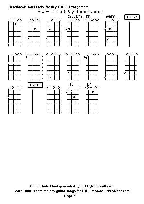 Chord Grids Chart of chord melody fingerstyle guitar song-Heartbreak Hotel-Elvis Presley-BASIC Arrangement,generated by LickByNeck software.